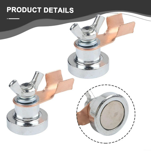 Heavy Duty Magnetic Welding Ground Clamp Set for Fast Setup on Flat or Curved Metal Surfaces, compact design, iron material.