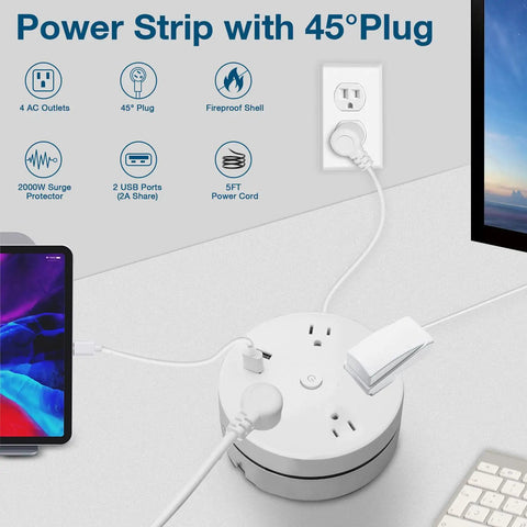 Retractable Power Strip With A 5 Ft Cord, Surge Protector Featuring 4 Outlets And 2 USB Ports, 2000 Joules USB Wall Charger in use