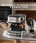 Kick Your Daily Coffee Grind Up With This Pro Stainless Steel Espresso Machine Slingin Bold Shots At 20 Bar Pressure For Rich Crema And Creamy Cappuccinos Using A Smart Dual Filter Setup on a kitchen counter.