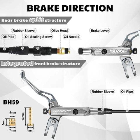 Diagram of Four Piston Hydraulic Mountain Bike Disc Brake Set With Ceramic Pads Front 835mm And Rear 1550mm Lines Pre Bled