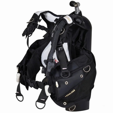 Women's Axiom Jacket Style Dive BCD With Wrapture Harness And SureLock II Weight System in black with GripLock Tank Band