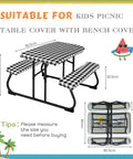 Outdoor Picnic Table Cover Set With Bench Covers 3 Piece Waterproof Vinyl Fitted Tablecloth Black And White Checkered Design