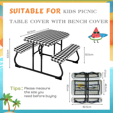 Outdoor Picnic Table Cover Set With Bench Covers 3 Piece Waterproof Vinyl Fitted Tablecloth Black And White Checkered Design