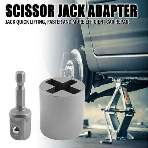 Heavy Duty Universal Scissor Jack Drill Adapter Kit Fast Car Lift Converter for Hand Drills and Impact Wrenches in use near a car.