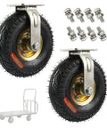 Heavy Duty Swivel And Fixed Castor Wheels With Premium Rubber Pneumatic Trolley Casters And Shock Absorbing Industrial Grade Hardware With Mounting Screws, 200mm, includes mounting screws.