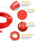 Heavy Duty Silicone Vacuum Hose 10 Ft Long One Eighth Inch Inner Diameter High Temperature 130 PSI Max Flexible Auto Radiator Vacuum Tubing Red Durable Multiuse Line For DIY Engines Repairs And Replacements coiled and displayed in sections
