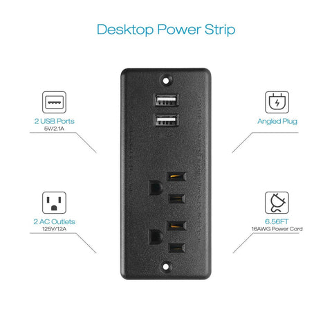 Recessed Flat Plug Desk Outlet With USB And 6 Foot Power Cord ETL Listed Conference Socket Two AC Outlets And Two USB Ports