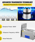 22L Ultrasonic Industrial Cleaner With Digital Timer And Heater, showing advanced transducer technology and 40kHz frequency