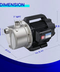 Dimensions of 115V Shallow Well Garden Pump Workhorse Heavy Duty Stainless Steel Water Transfer Pump With 1320 GPH Flow 1.6 HP