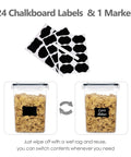 24 chalkboard labels and marker with eight piece airtight food storage canisters with lids for pantry organization