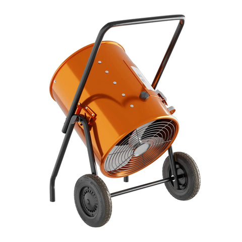 Heavy Duty Portable Electric Salamander Forced Air Indoor Heater with wheels for easy transport and safety features.