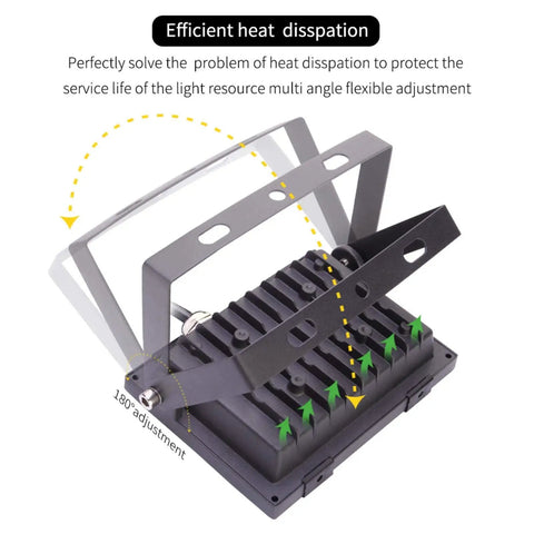 JUDYSSY 5 Pack 30W Led Floodlight Outdoor showing adjustable design for efficient heat dissipation and durability.