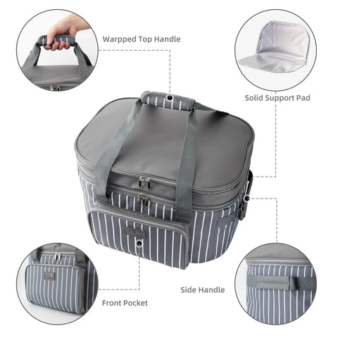 Double Layer Slow Cooker Carrier Bag For 6 To 8 Quart Oval Crock Pot Insulated Travel Case with support pad and handles