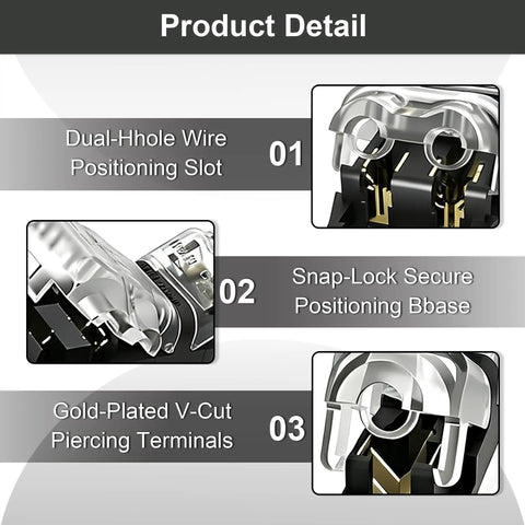 Close-up of 80 Pack T1 And T2 T Tap Wire Connectors demonstrating dual-hole positioning slot and snap-lock design.