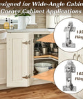8 Pack Corner Cabinet Hinges With 135 Degree And 165 Degree Soft Close in kitchen cabinet with open doors