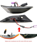 GT RS Style Raised 3D Smoked Lens Amber Full LED Front Side Marker Light Kit for Porsche showing multiple components