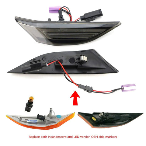 GT RS Style Raised 3D Smoked Lens Amber Full LED Front Side Marker Light Kit for Porsche showing multiple components