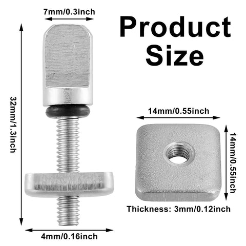 6 Piece No Tool Stainless Steel Thumb Fin Screws For Surfboard Longboard Paddleboard And SUP 316 Stainless Replacement Fin Hardware For Men And Women Easy Install Plug And Play Durable Corrosion Resistant Fin Screws with dimensions.