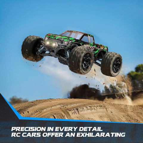 1 18 Scale All Terrain RC Cars 4WD Off Road Truck With 2.4 GHz Remote jumping off dirt ramp
