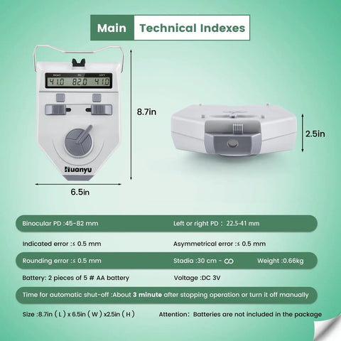 Pro Grade Digital PD Meter For Pupillary Distance 45 To 82mm Handheld Pupilometer With Precision Sensor on green background