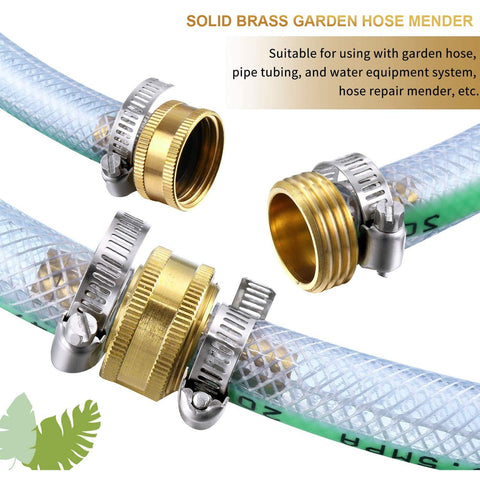 Four Pack One Half Inch Garden Hose Repair Connector Kit With Male And Female Fittings Tape Stainless Steel Clamp And Three Quarters Inch Rubber Gasket For Leak Free DIY Hose Fixes No Mess Quick Fix