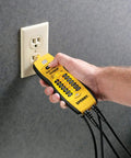 Voltage And Continuity Tester With Non Contact AC Detection 50 600V AC Range DC Polarity Indication in use with wall outlet