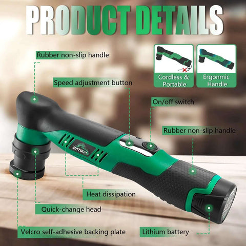 Cordless Car Buffer Polisher Kit With Dual Action And Rotary Modes, 1 Inch And 3 Inch Heads, two 2.0Ah batteries, speed button