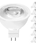 Close-up of MR16 LED Bulbs 50W Equivalent 12V Warm White 2700K Dimmable 500 Lumens GU5 3 Spotlight Bulbs For Enclosed Fixtures Track Lighting And Home Use 6 Pack