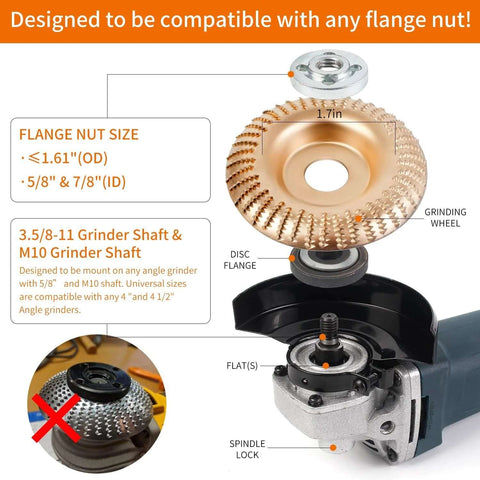 Front view of Pomsare 5PCS angle grinder wood carving disc set with 4" and 4-1/2" discs and 5/8" arbor