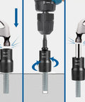 Lug Nut Removal Kit 13 Piece Bolt Extractor Set Half Inch Drive Easy Out demonstrating extraction on bolts with hammer and drill