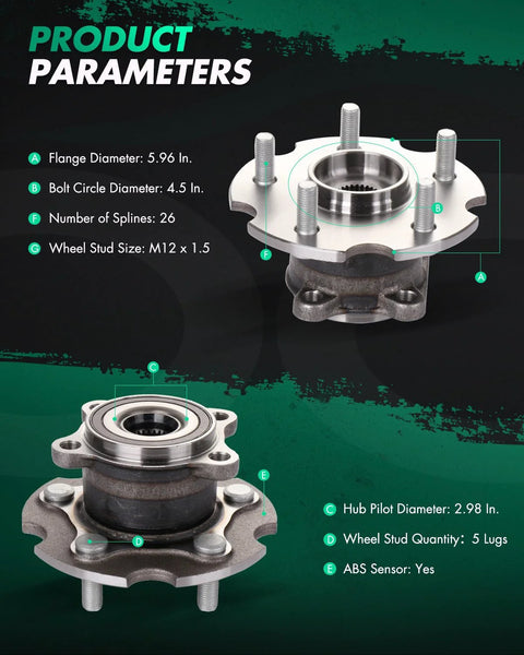 Two Rear Wheel Hub And Bearing Assemblies For AWD Crossover And SUV Fits Lexus NX200t 2015-2017 NX300 2018-2021 NX300h 2015-2021 And Toyota RAV4 2006-2018 Reliable Wheel Bearing Replacement Set For All Wheel Drive Models, showing flange and hub pilot dimensions