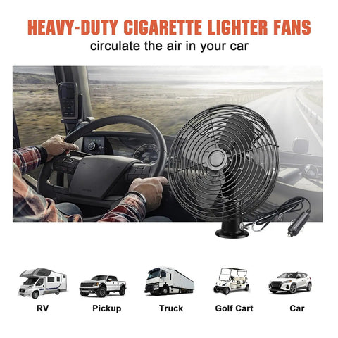 12V Heavy Duty 8 Inch Metal Fan For RV Truck Bus Boat Forklift Car Camper Lawn Mower Tractor Cooling With Two Speed Black in truck cab