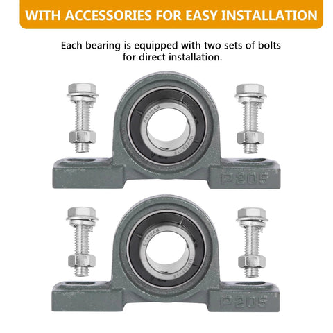 2-pack mounted pillow block bearings with 1in bore and mounting bolts; steel housings