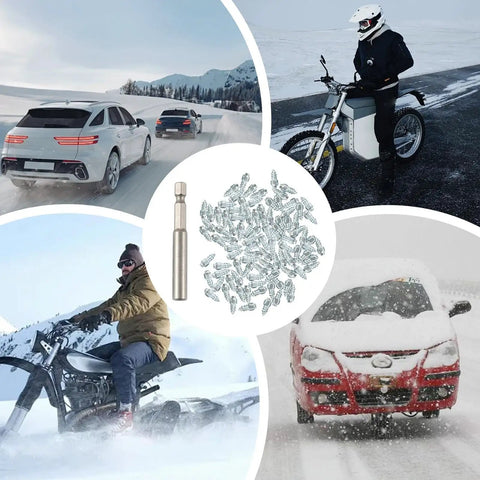 Kickass Heavy Duty Tire Spikes For Truck Tires Tungsten Steel Screw In Anti Ice Studs Providing Legit Winter Traction On Cold Slippery Roads Today with a set of tire spikes and vehicles in winter conditions.