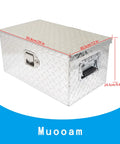 Badass Heavy Duty Twenty Inch Aluminum Diamond Plate Tool Box With Rock Solid Sealed Locks And Grippy Side Handles For Pickup Truck Bed Storage, side view showing dimensions.