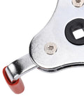Close-up of Smoke Detector Removal Tool And Fire Alarm Battery Changer Claw Gripper Head with ratchet socket interface.