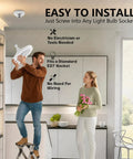 Man installing Ceiling Fan With Light And Remote, 2800 Lumens LED Light Bulb Fan in kitchen setting