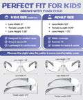 Rad 6 Pack Kids Safety Glasses Youth Protective Eyewear ANSI Z87 Certified sizes comparison chart for kids and adults.