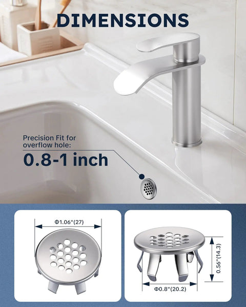 Heavy Duty Solid Brass Sink Overflow Cover Rings Finished In Brushed Nickel Super Rugged Bathroom Drain Shield Anti Wobble Rubber Gasket Real Deal Built Like A Tank