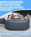 Adults enjoying hot tub with One Way Air Valve Cap for Inflatable Spas and Hot Tubs, ABS replacement, easy to install.