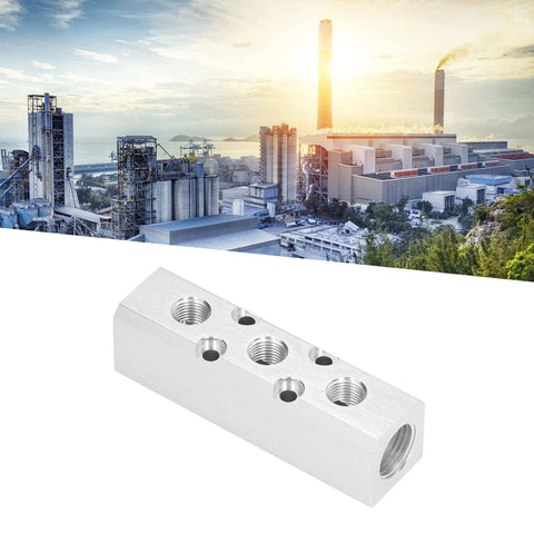 Aluminum Pneumatic Manifold Block With Quick Connect Air Couplers For Factory Use, G1 Half Inlet To G1 Quarter Outlet, 30x30mm
