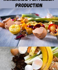 Homemade Fertilizer Production Essentials guide with raw kitchen scraps on the cover, emphasizing DIY home gardening.