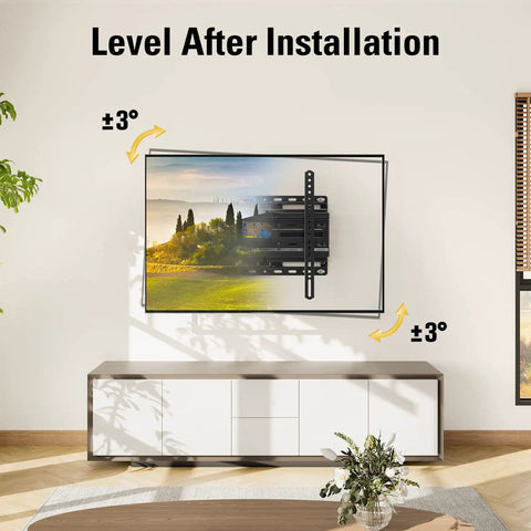 Heavy Duty Full Motion TV Wall Mount For 32 To 70 Inch Sets Up To 99 Lbs shown level after installation with ±3° adjustment.