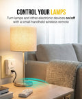 Lamp controlled by 3 Pack Wireless Remote Control Outlet System For Indoor Use With 3 Grounded Outlets And One Remote, 100ft Range, 125V 15A ETL Listed.