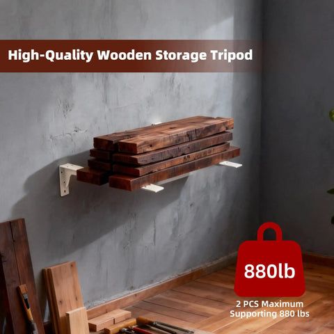 Heavy Duty 20 Inch L Shelf Brackets With 880 Lb Load Capacity supporting wooden planks on a wall
