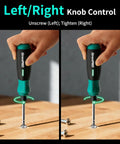 Heavy Duty Cordless Electric Screwdriver Kit With 51 Magnetic Bits And Integrated Led Light, Rechargeable Power Tool Built Tough for knob control demonstration.