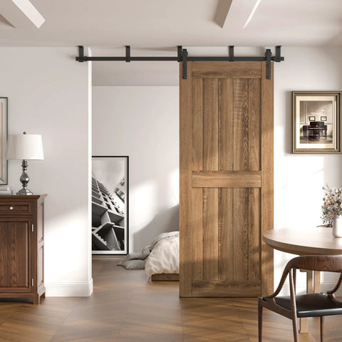 10 Ft Ceiling Mount Sliding Barn Door Hardware Kit Black With Low Ceiling L Shape Bracket System installed, fits 60 inch panel