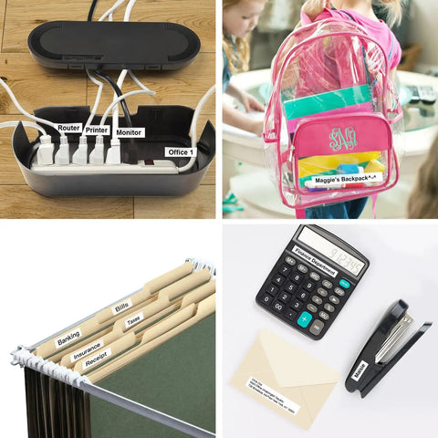 Slick Wireless Bluetooth Label Maker Machine With Three Self Adhesive Tapes And Portable Green Thermal Printer Kit for organized office supplies.