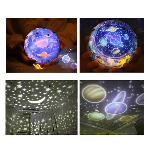 Kids Night Light With Starry Projector Lamp And Universe Glow, Dual Mode Nightlight Or Projector For Bedroom displaying universe theme.
