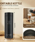 Slick Compact Travel Electric Kettle One Twenty Volt With Adjustable Temp Settings Fast Boil Portable Hot Water Maker For Daily Grind College Dorm Or Weekend Rides, black portable kettle with display, 450ml capacity.